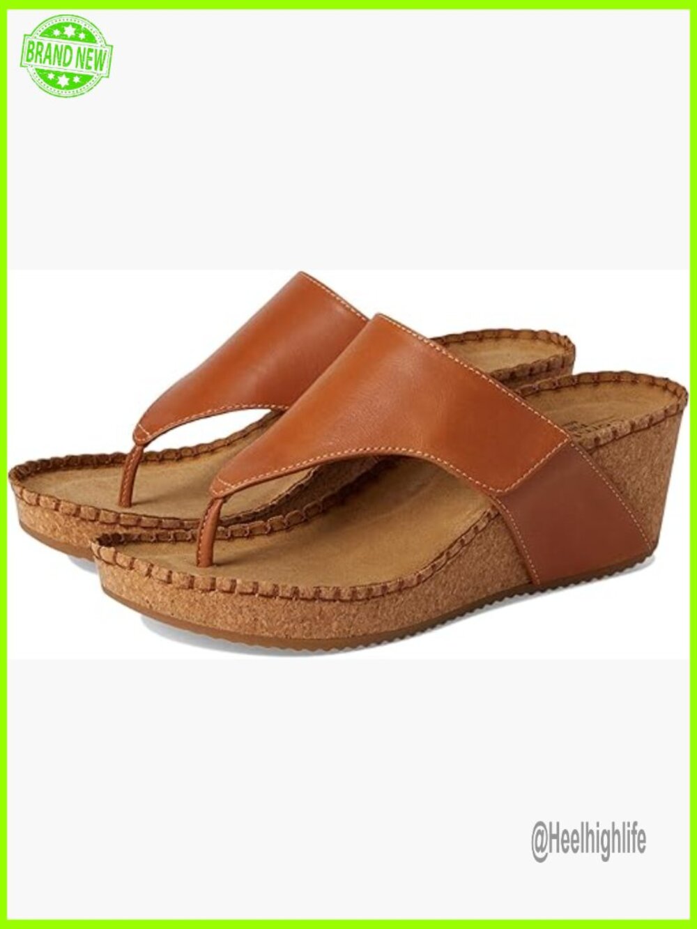 Leather Wedge Sandals with Cork Footbed, Adjustable Hook & Loop Strap